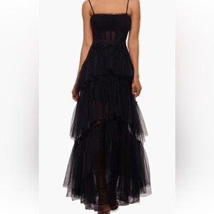 Betsy & Adam Tiered Tulle Ruffle Gown